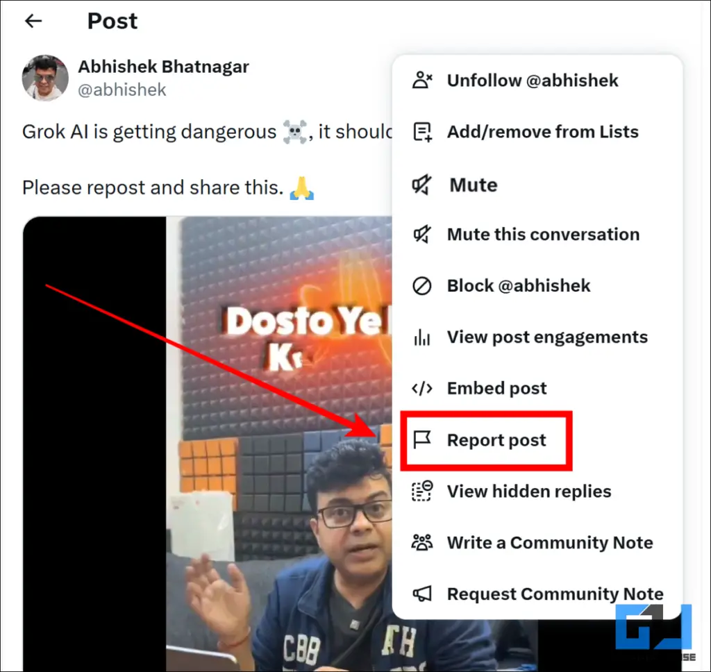 click on report post button