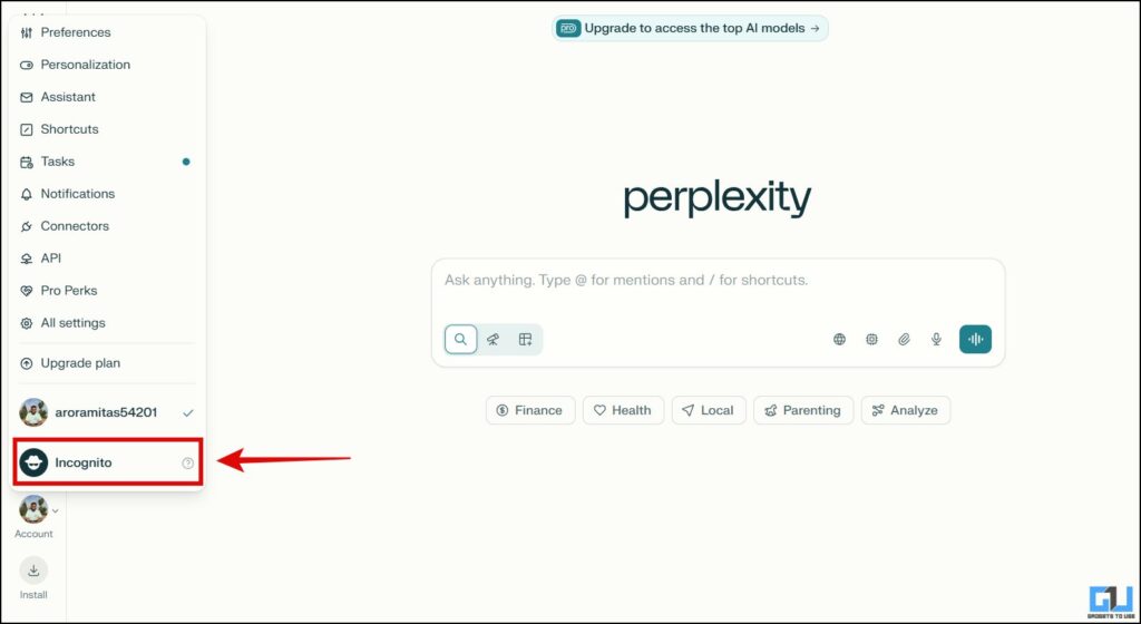 How to Use ChatGPT, Gemini, Grok in Private Mode (No Training Mode) 8 incognito mode in perplexity