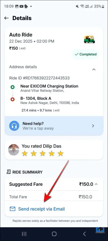 How to Download Trip Invoice On Rapido App 5 send invoice via reciept