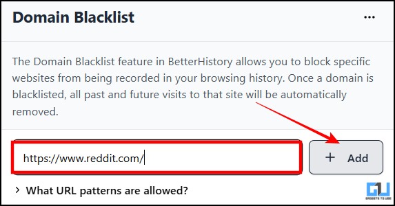 How To Stop Specific Website From Getting Saved in Browsing History 5 add domain you want to blacklist