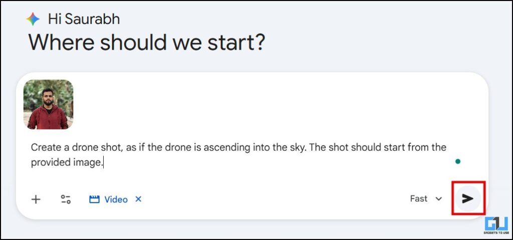 enter prompt and hit send