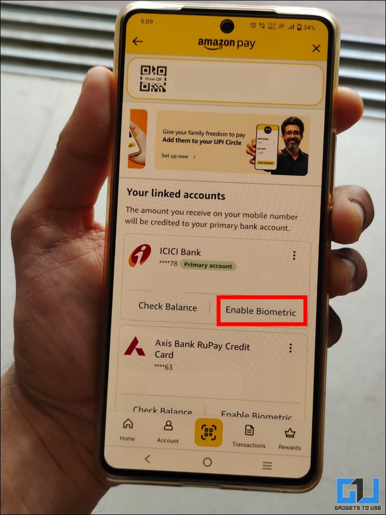 enable biometroic upi in amazon pay upi