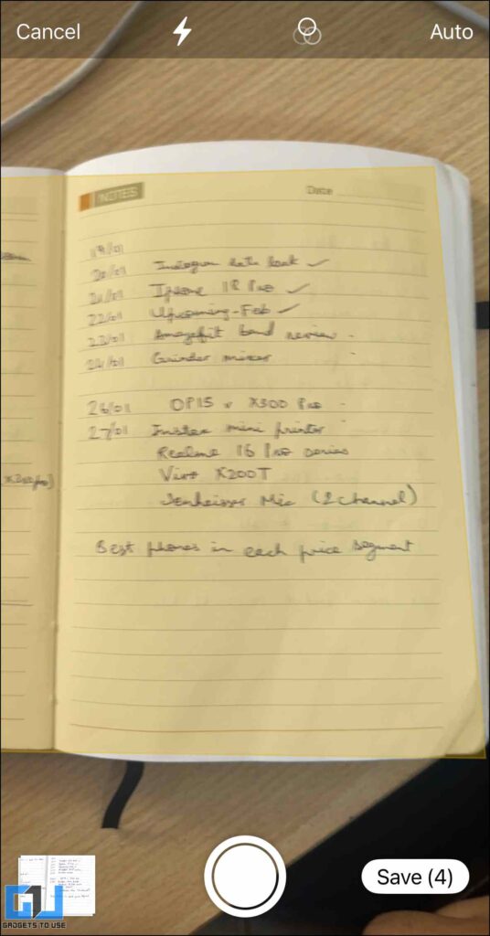 capture layout in notes app