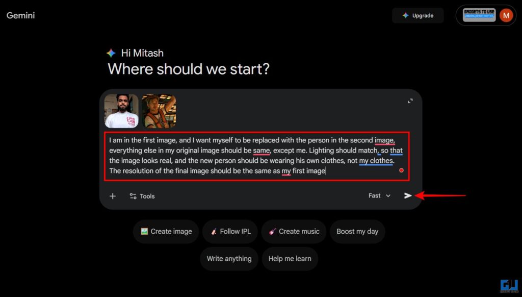 upload images and enter prompt