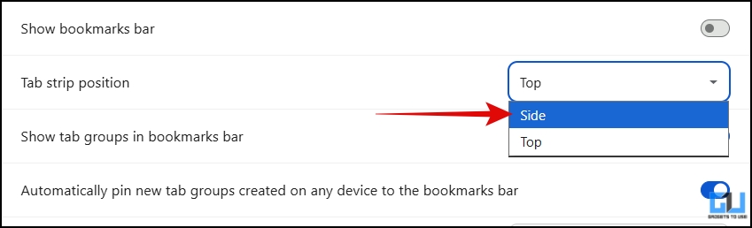 How to Enable Vertical Tabs on Google Chrome 8 select tab strip position