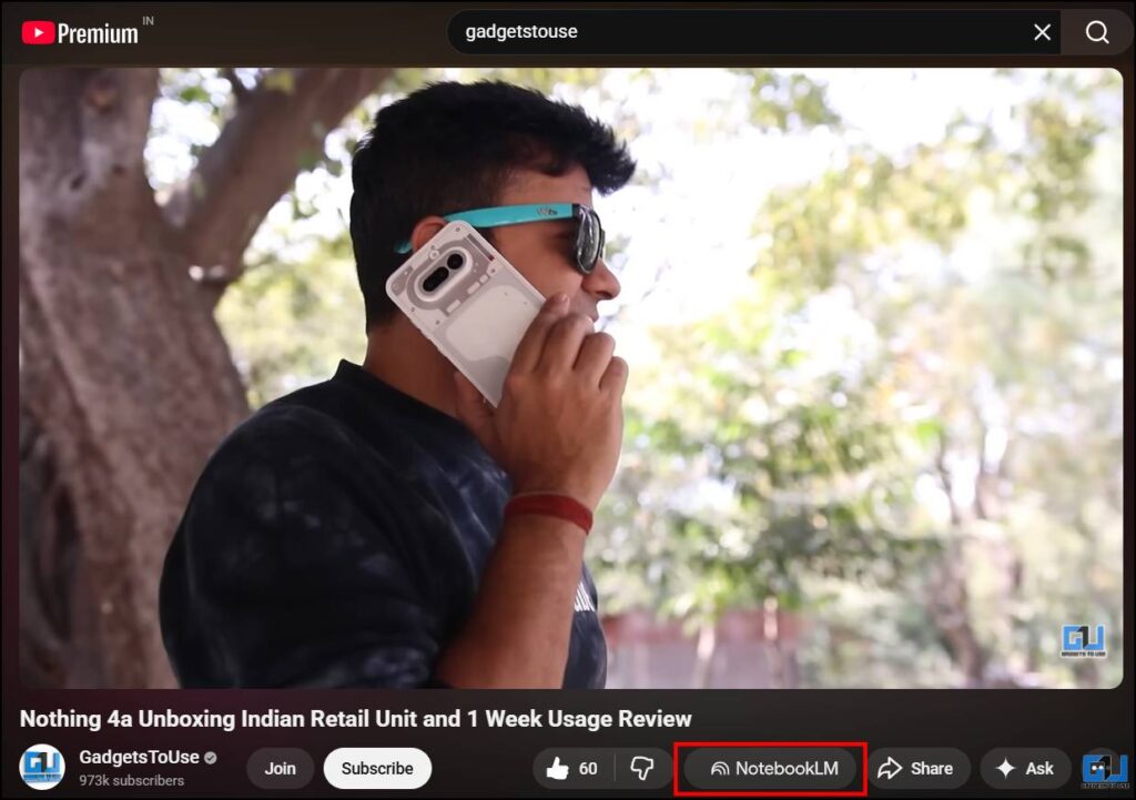 notebooklm icon under video